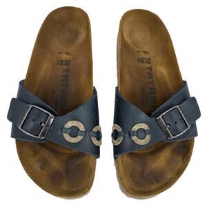 Tatami Birkenstock Womens Blue Slip On Sandals Sz 39 8.5 Leather Sandal Slides